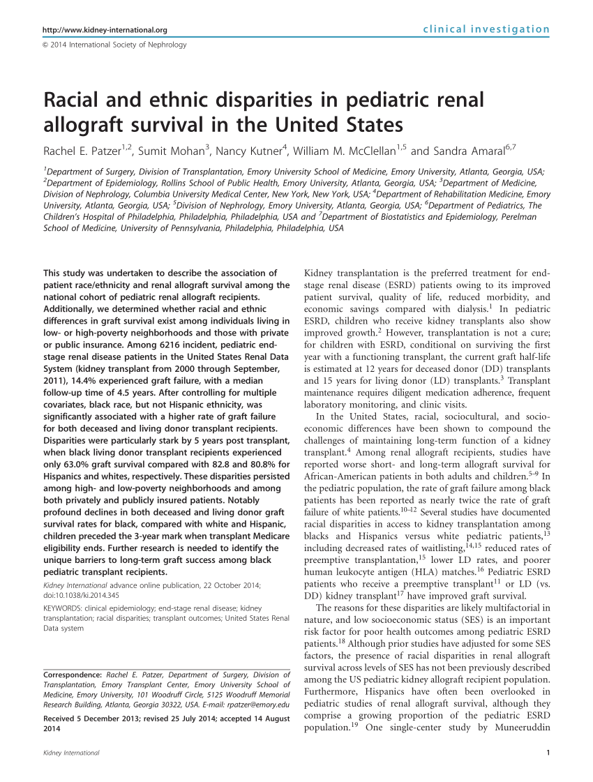 Pdf Racial And Ethnic Disparities In Pediatric Renal Allograft