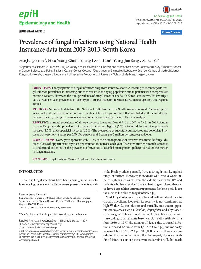 PDF) Prevalence of fungal infections using National Health Insurance data from 2009-2013, South Korea