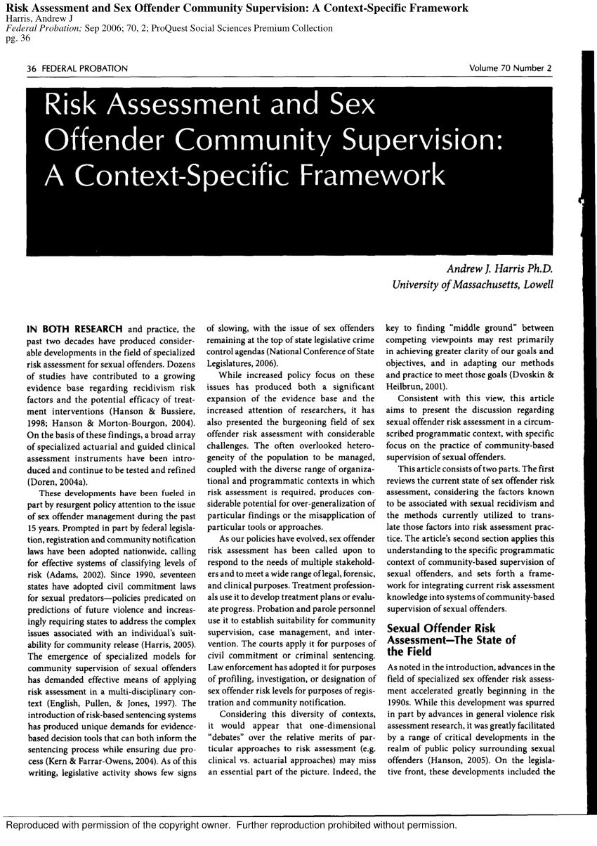 Pdf Risk Assessment And Sex Offender Community Supervision A Context Specific Framework 2107