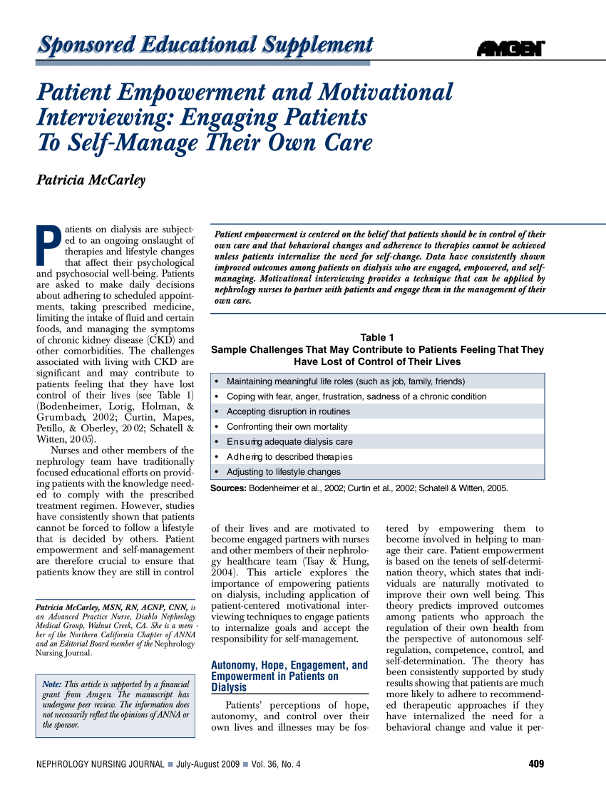 Motivational Interviewing within PT Practice: Empowering Patients for  Effective Self-Management