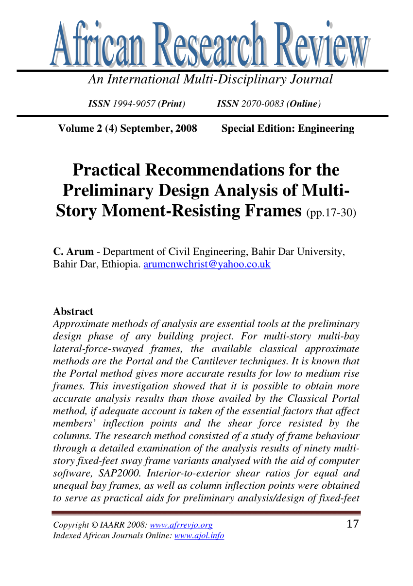 Pdf Practical Recommendations For The Preliminary Design Analysis Of Multi Story Moment Resisting Frames