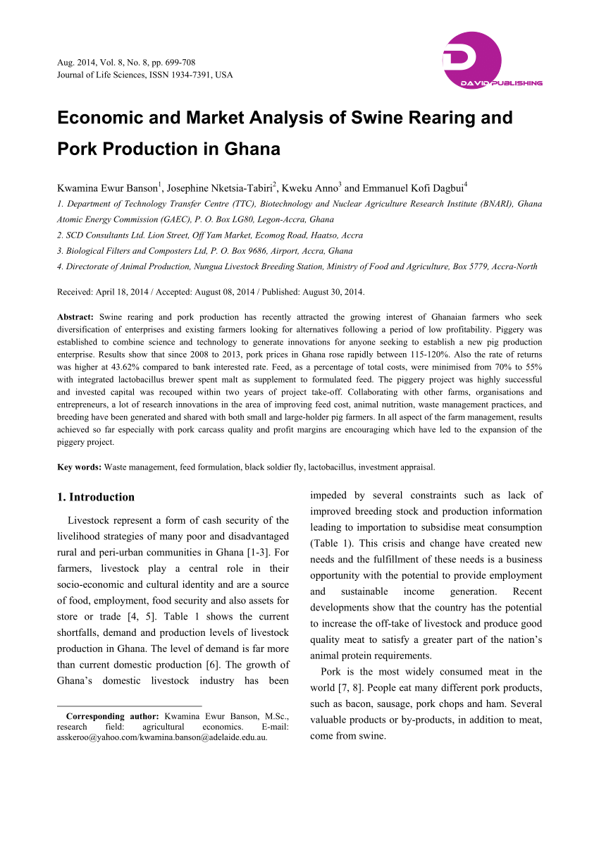 PDF) Economic and Market Analysis of Swine Rearing and Pork