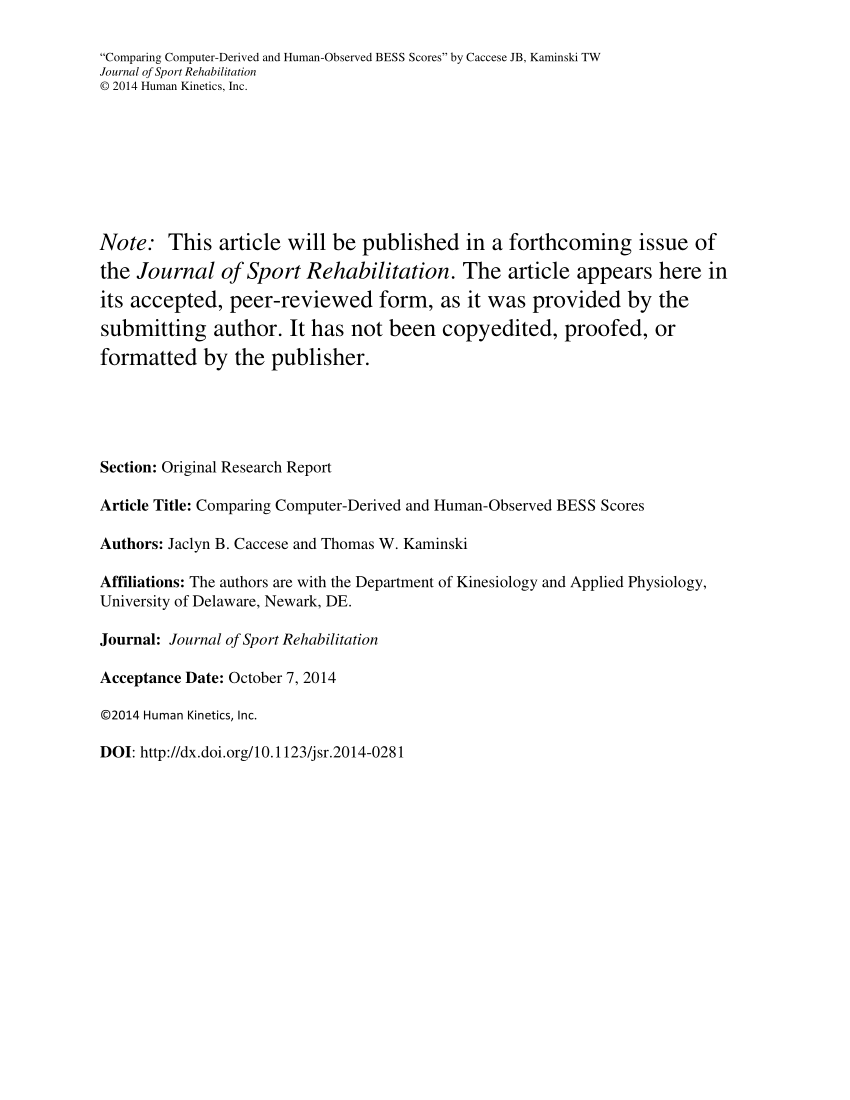 PDF) Comparing Computer-Derived and Human-Observed BESS Scores