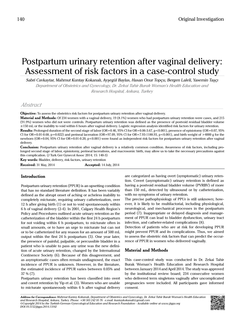 PDF) Postpartum urinary retention after vaginal delivery
