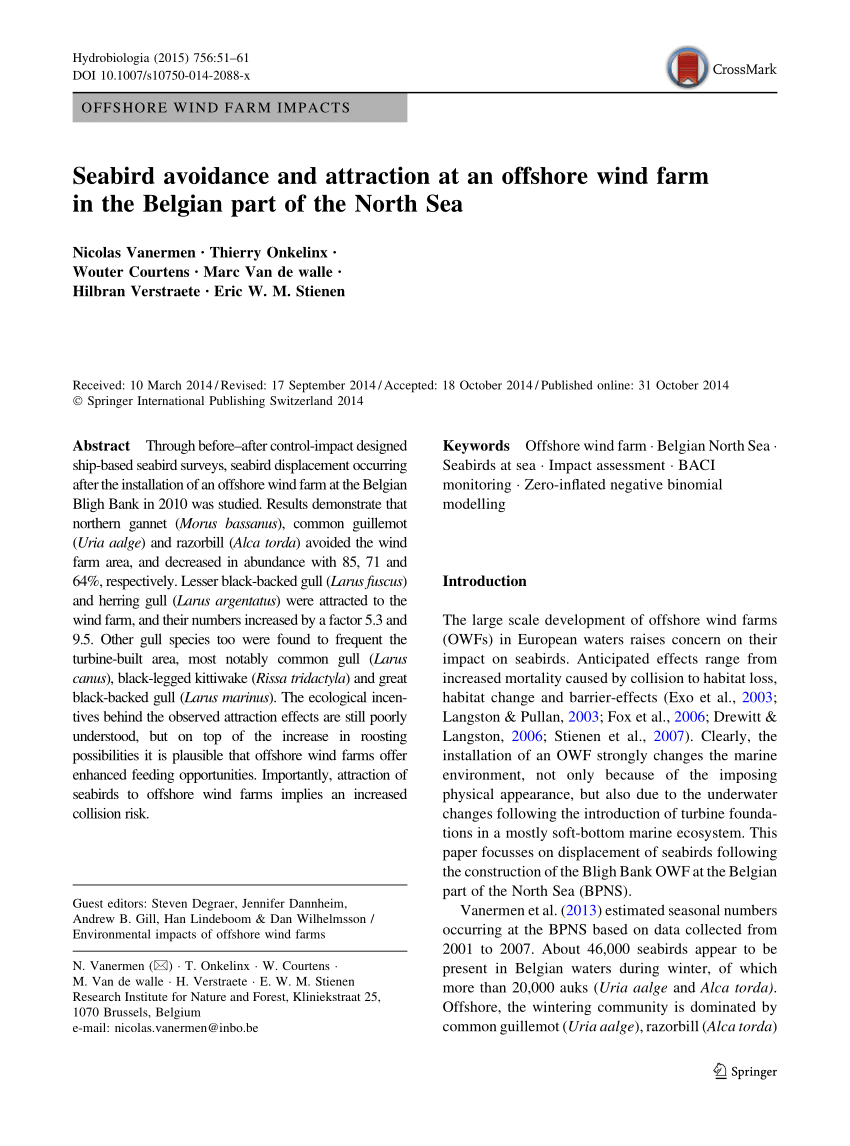 Pdf Seabird Avoidance And Attraction At An Offshore Wind Farm In The Belgian Part Of The North Sea