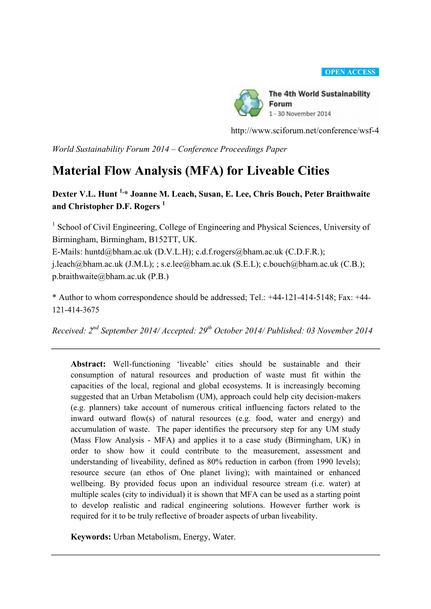 Pdf Material Flow Analysis Mfa For Liveable Cities