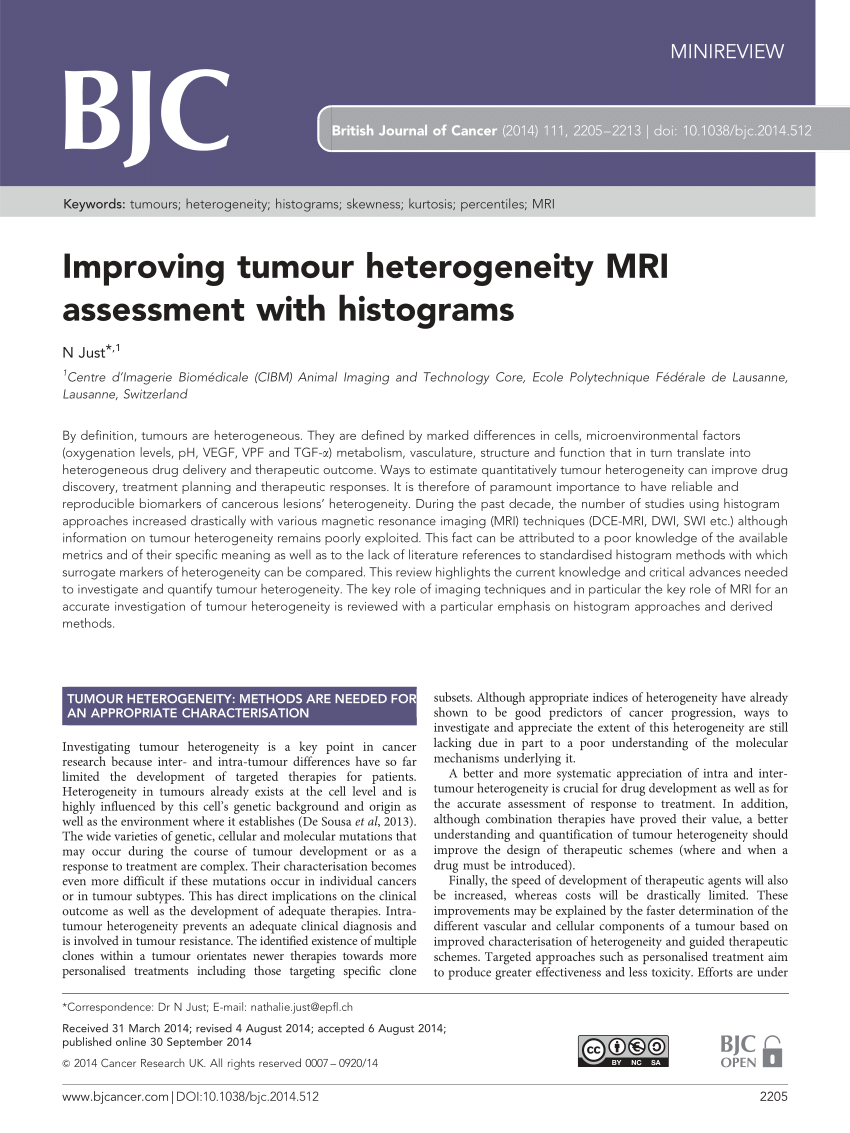 PDF) Improving tumor heterogeneity MRI assessment with histograms