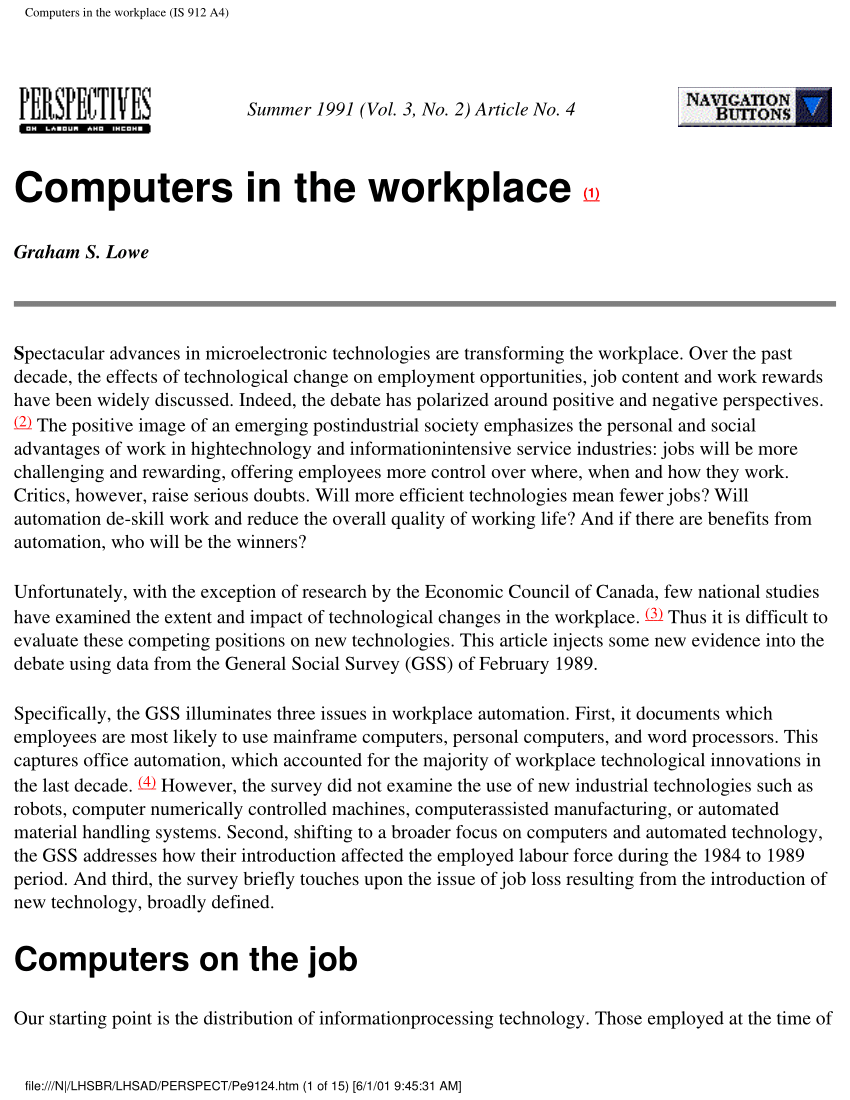 Pdf Computers In The Workplace 1