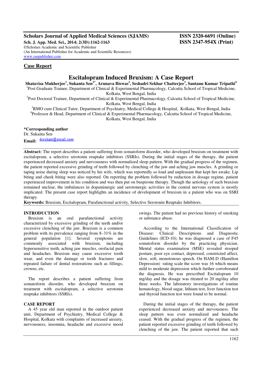 PDF Escitalopram Induced Bruxism A Case Report