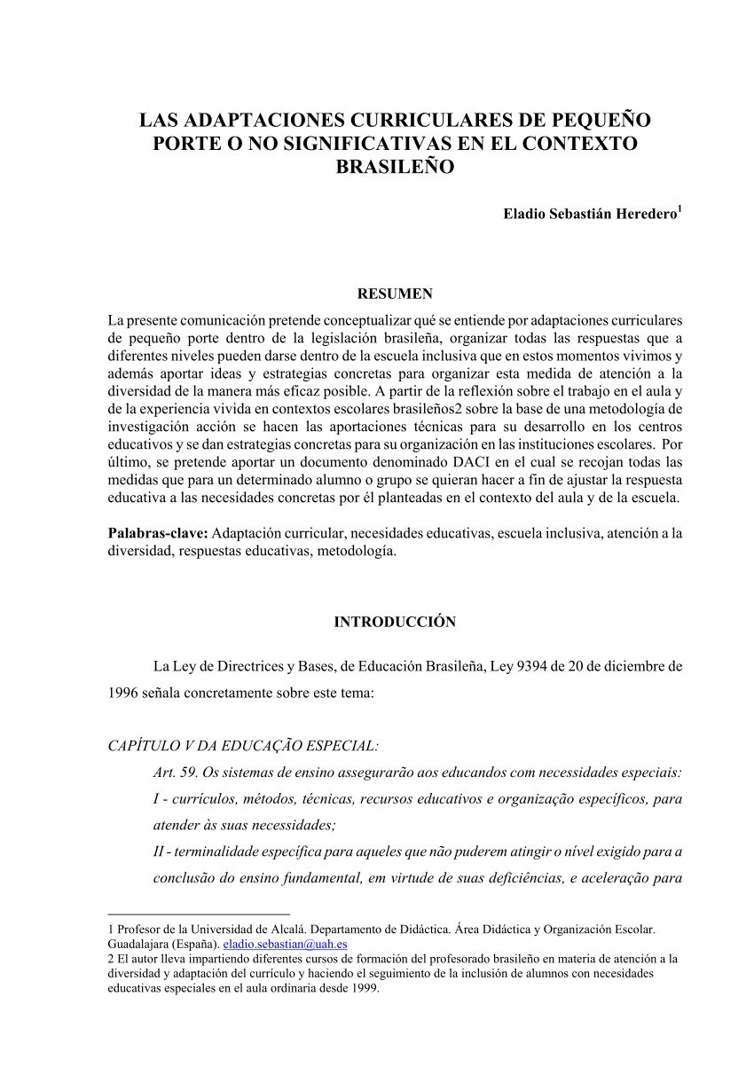 Pdf Las Adaptaciones Curriculares De Pequeno Porte O No Significativas En El Contexto Brasileno