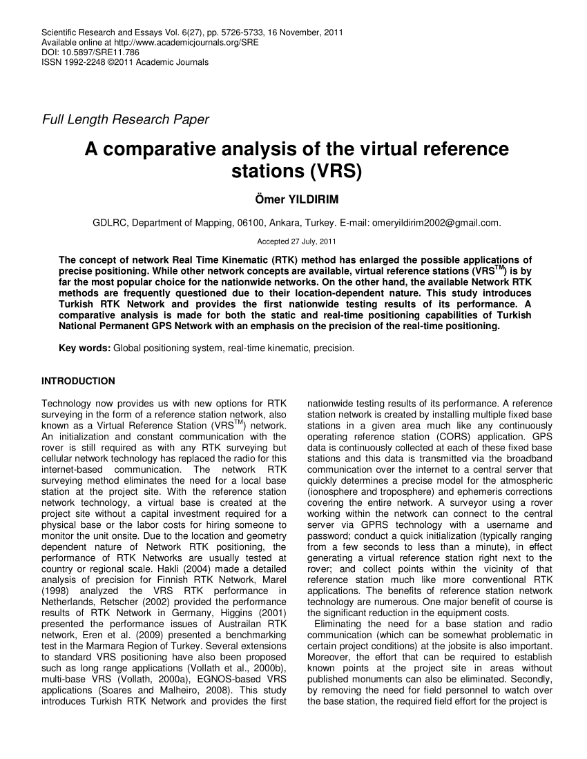 Pdf A Comparative Analysis Of The Virtual Reference Stations Vrs 