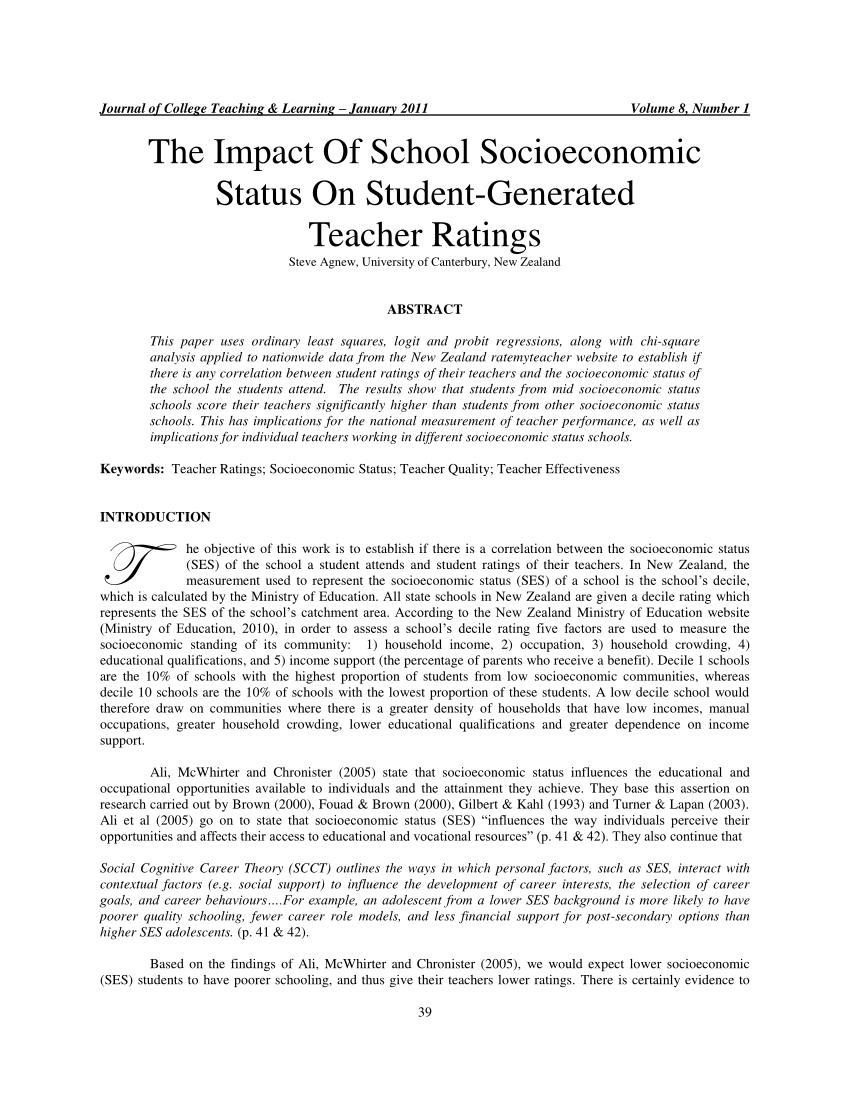 socio economic status research paper