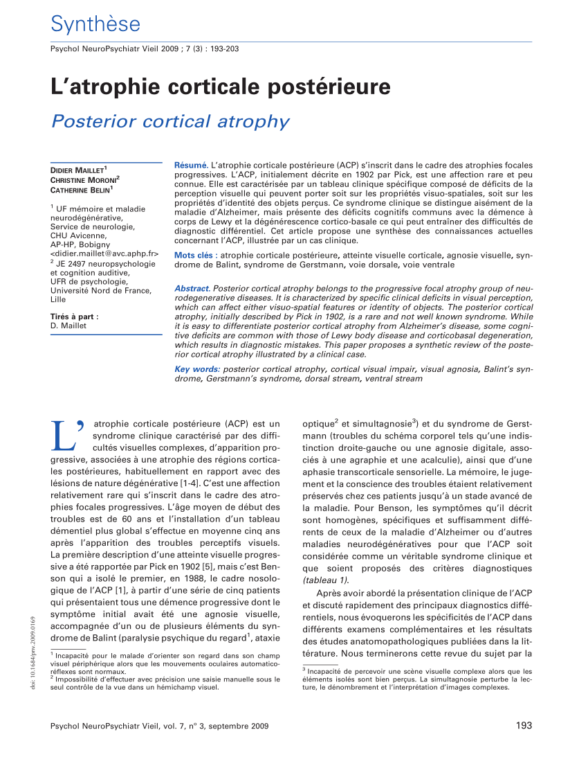 Posterior Cortical Dementia With Alexia Neurobehavioural Mri