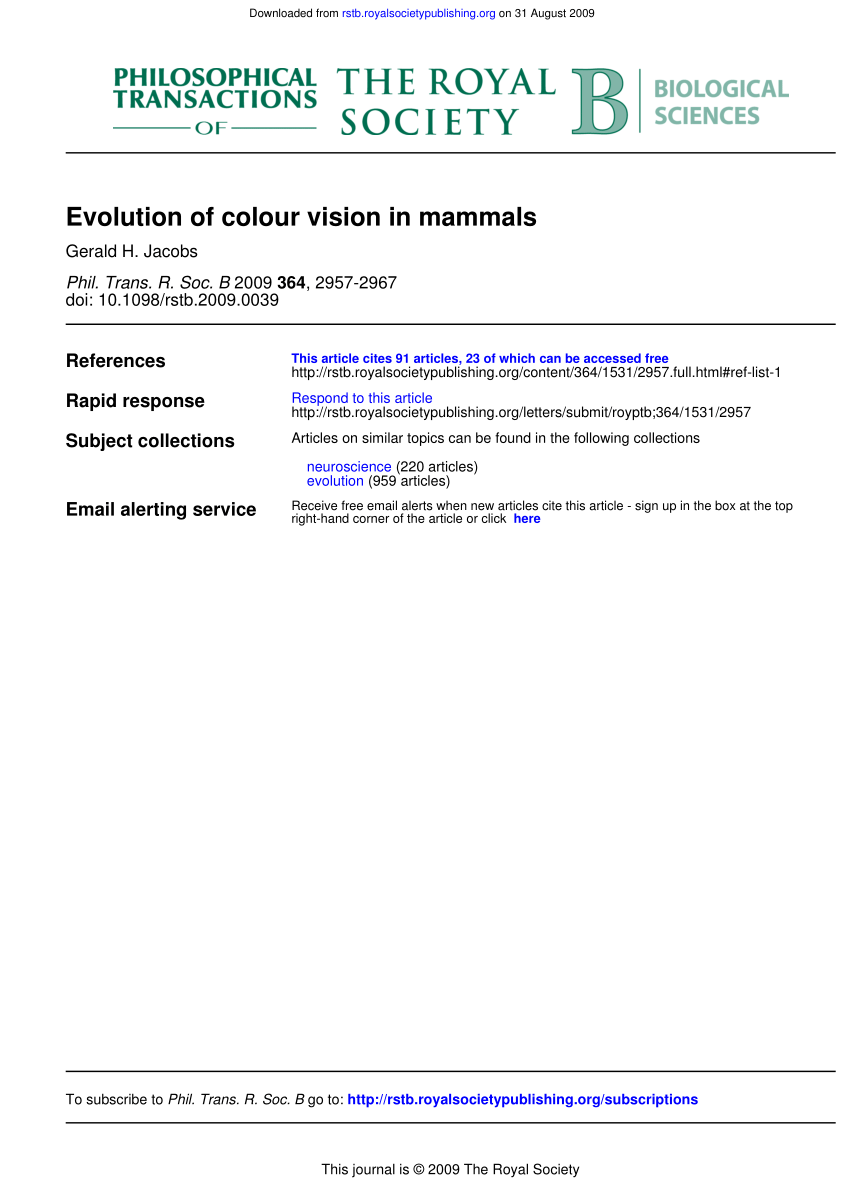 (PDF) Evolution of colour vision in mammals