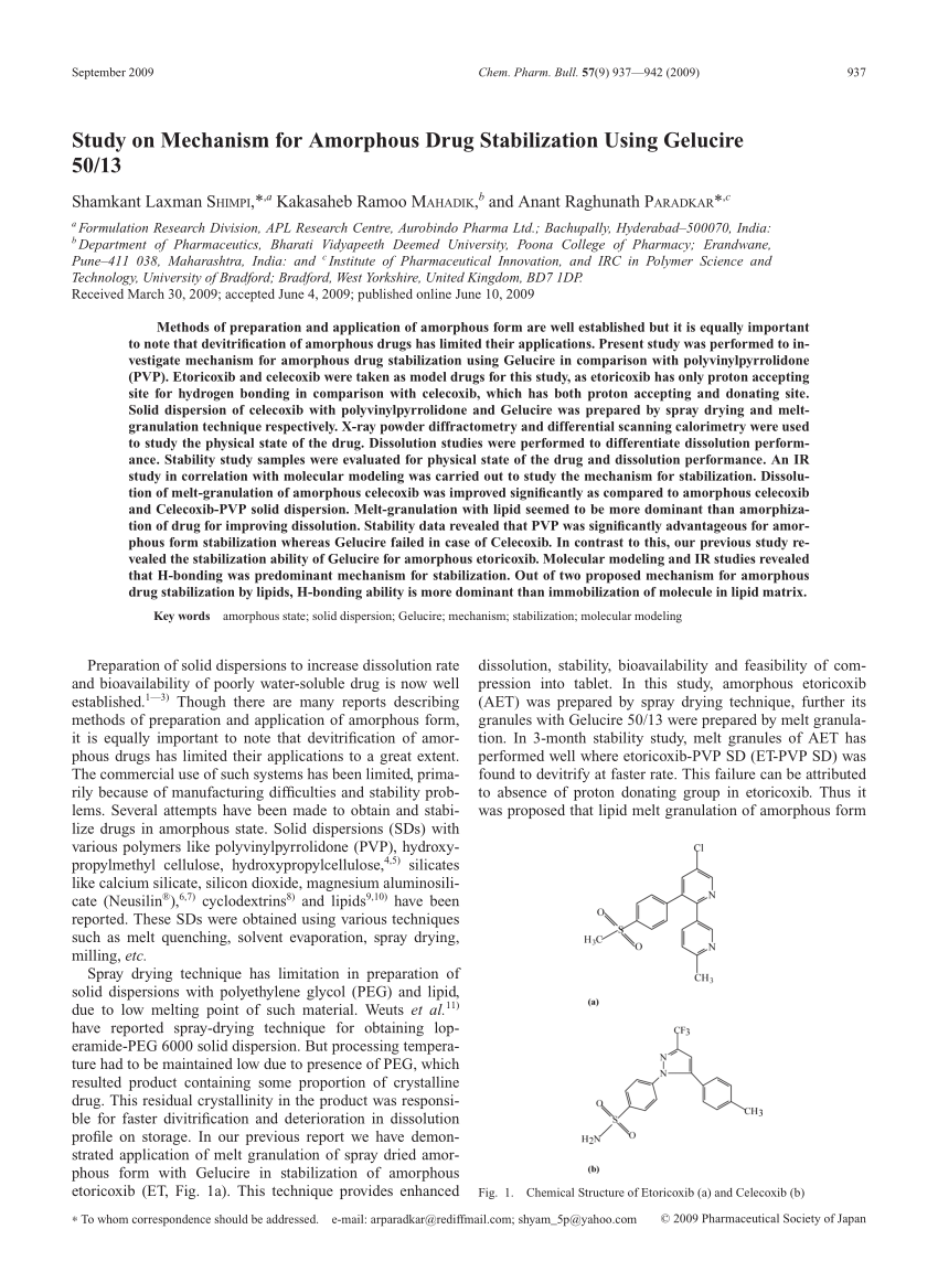 Pdf Study On Mechanism For Amorphous Drug Stabilization Using Gelucire 50 13