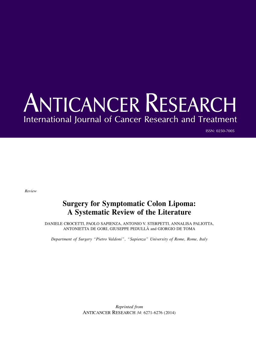 Pdf Surgery For Symptomatic Colon Lipoma A Systematic Review Of The Literature