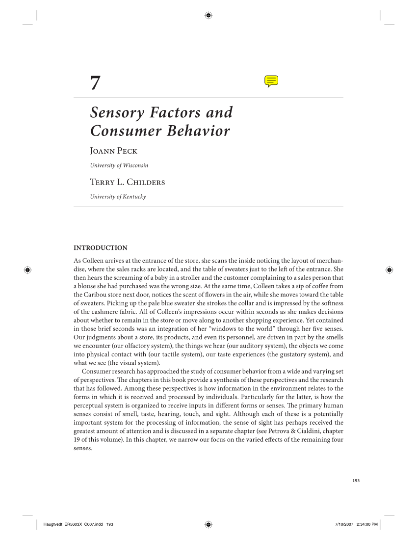 Pdf Sensory Factors And Consumer Behavior