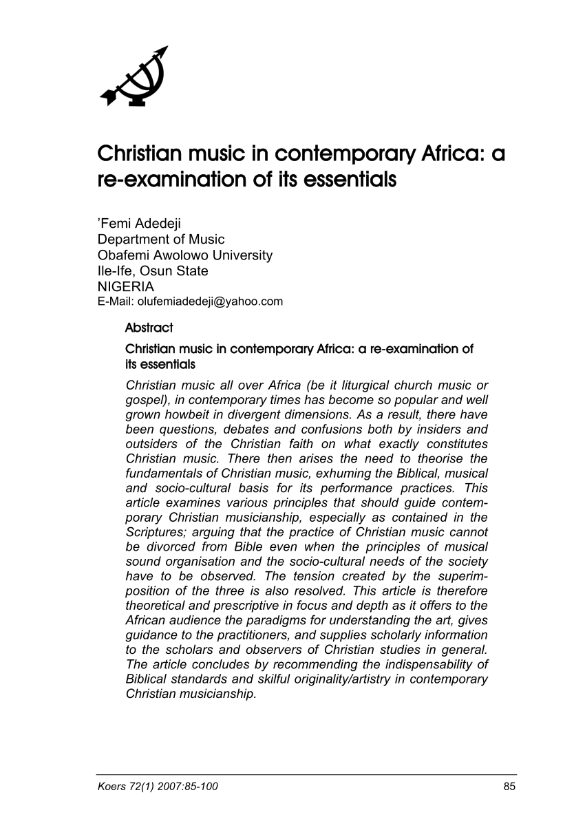 Pdf Christian Music In Contemporary Africa A Re Examination Of Its Essentials