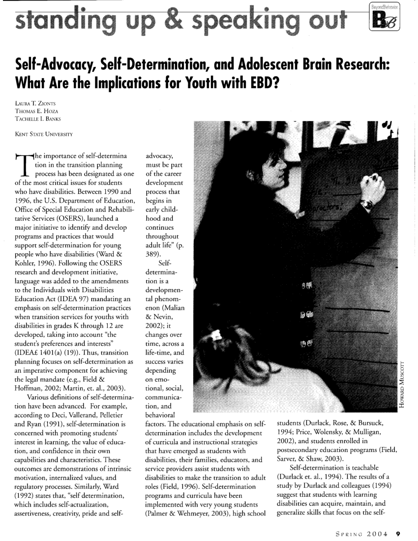 Pdf Self Advocacy Self Determination And Adolescent Brain Research What Are The Implications For Youth With Ebd