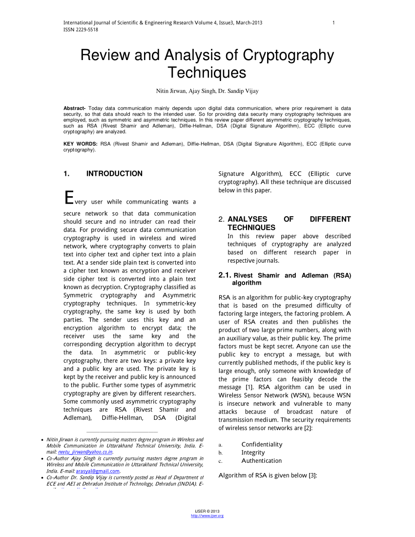 technical research paper on cryptography