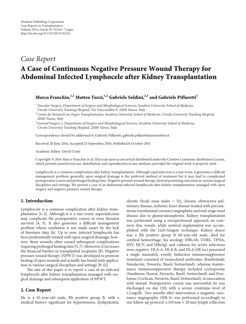 PDF A Case Of Continuous Negative Pressure Wound Therapy For Abdominal Infected Lymphocele