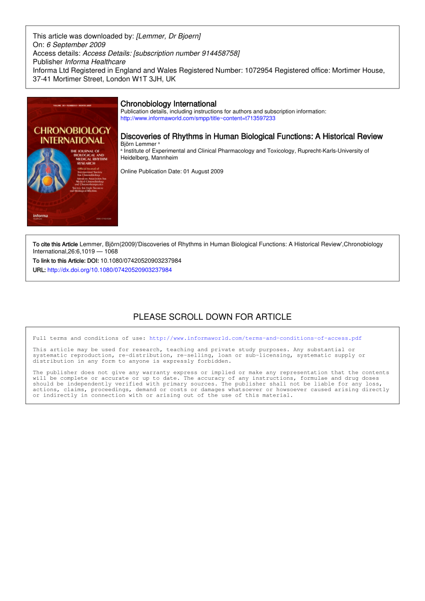 Pdf Discoveries Of Rhythms In Human Biological Functions A