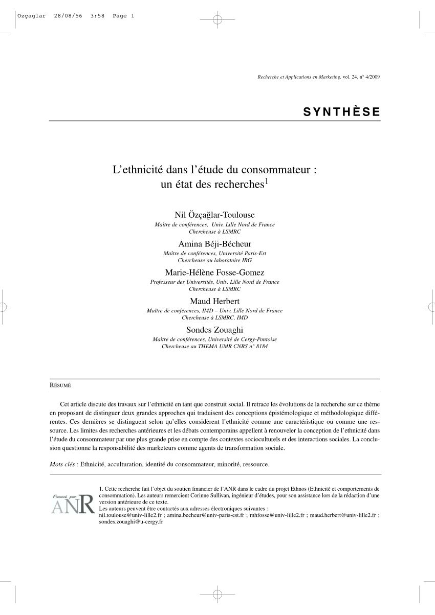 Pdf L Ethnicite Dans L Etude Du Consommateur Un Etat Des Recherches