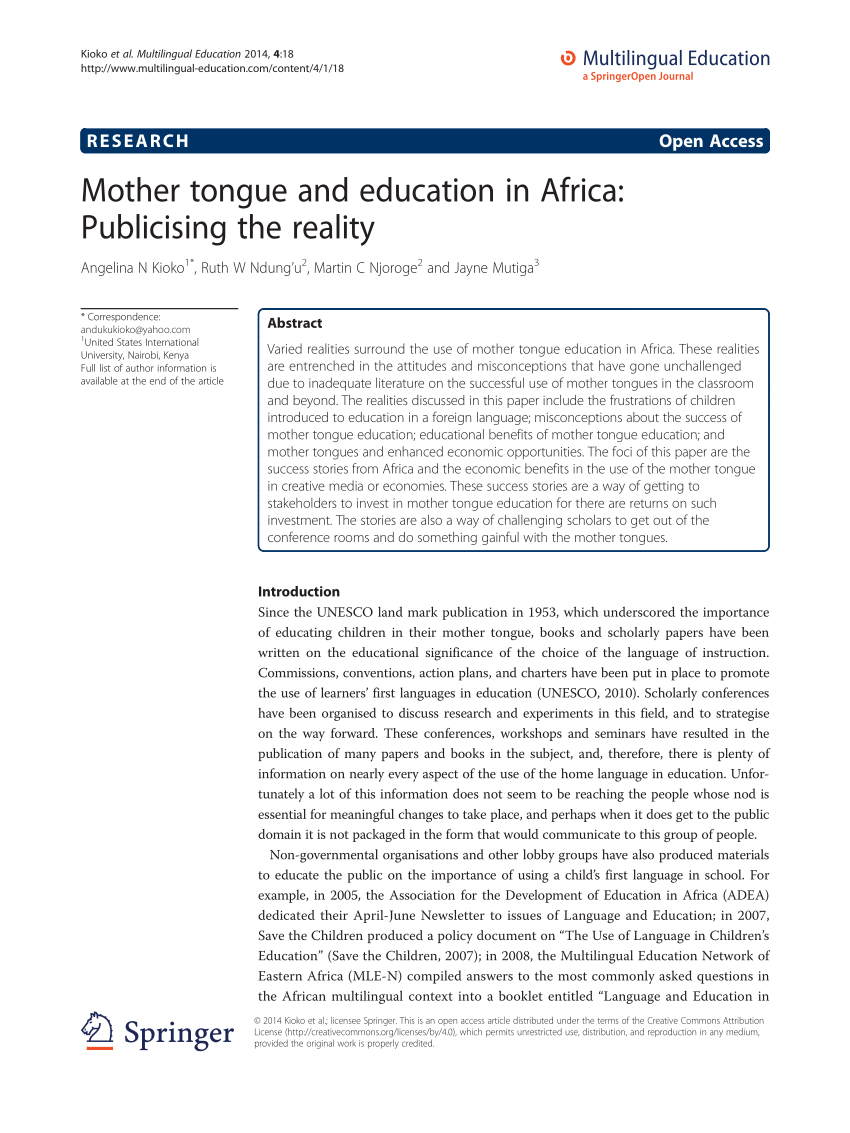 advantages of mother tongue in education