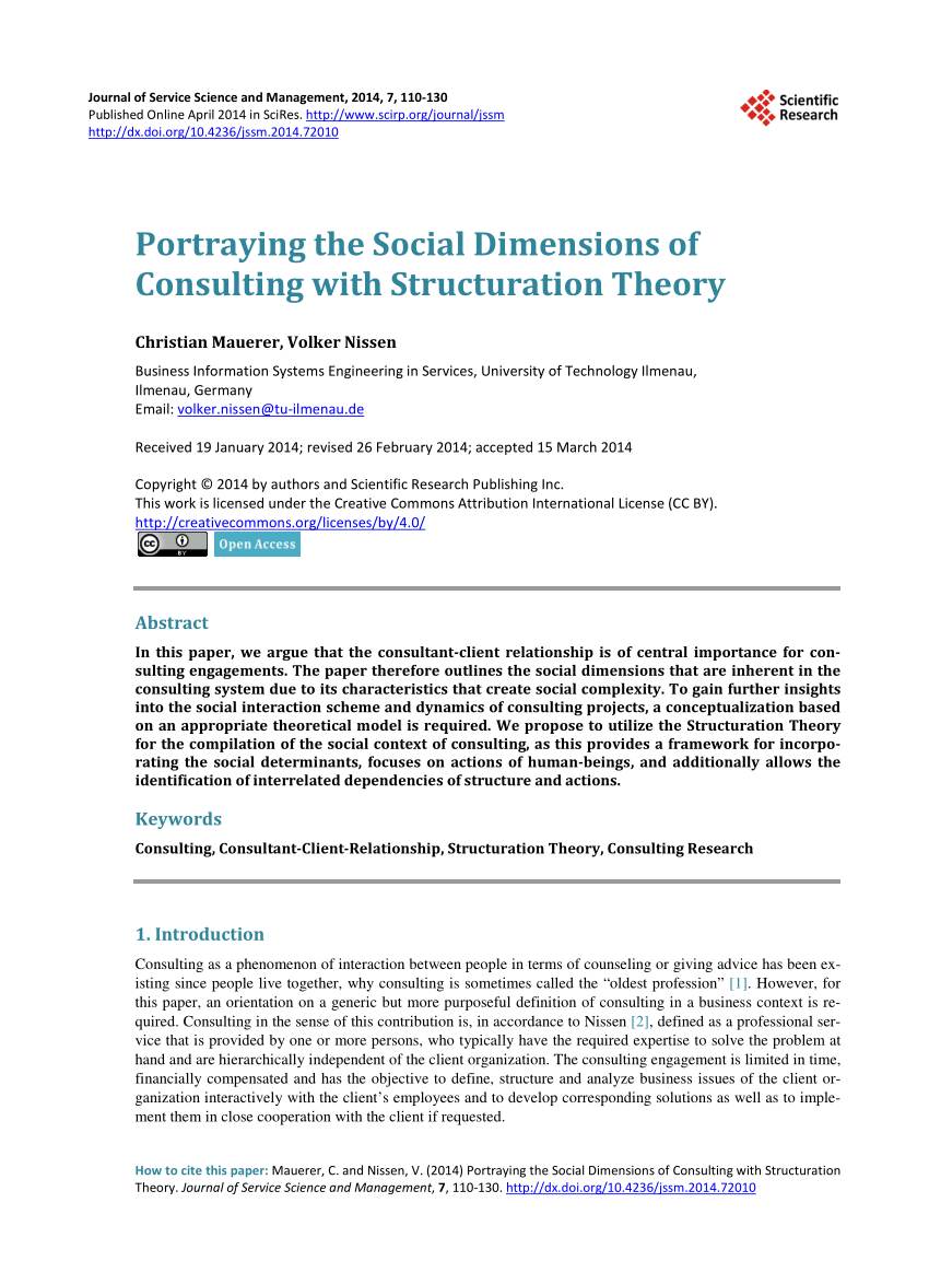 Pdf Portraying The Social Dimensions Of Consulting With Structuration Theory