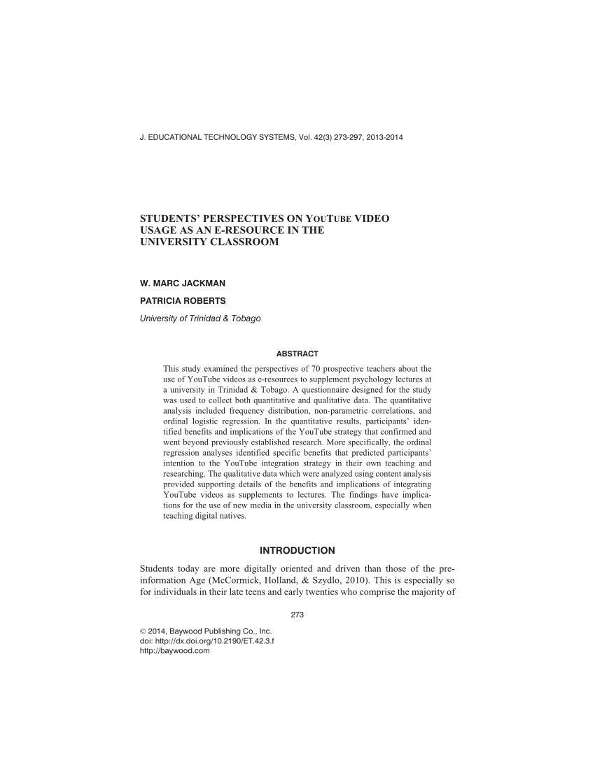 Pdf Students Perspectives On Youtube Video Usage As An E Resource - pdf students perspectives on youtube video usage as an e resource in the university classroom