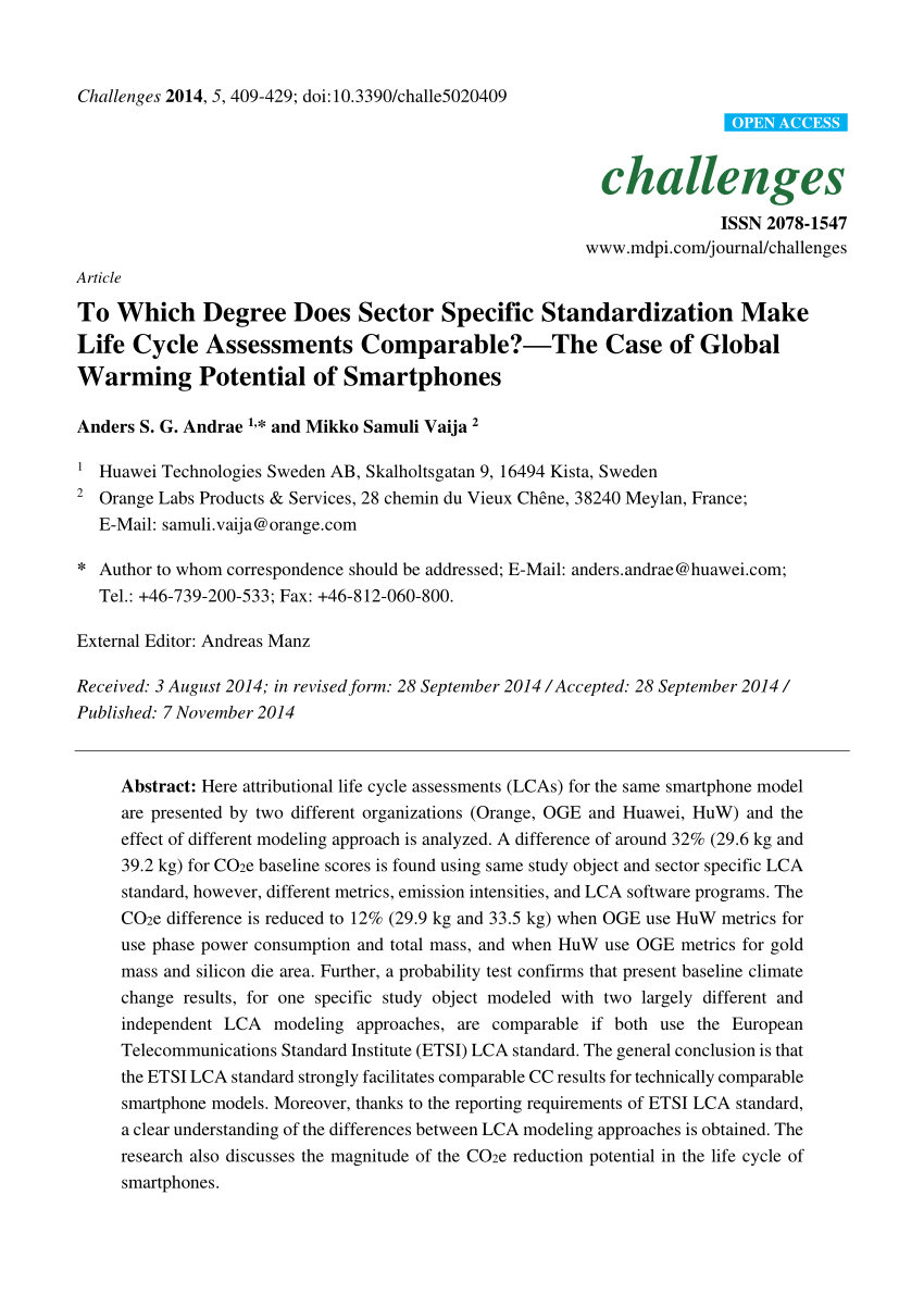 Pdf To Which Degree Does Sector Specific Standardization Make Life Cycle Assessments Comparable The Case Of Global Warming Potential Of Smartphones