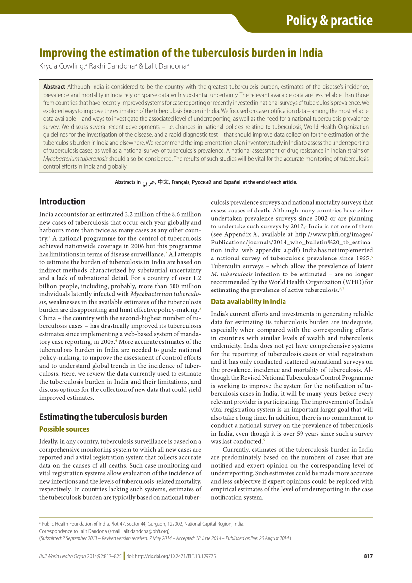 case study on tuberculosis in india