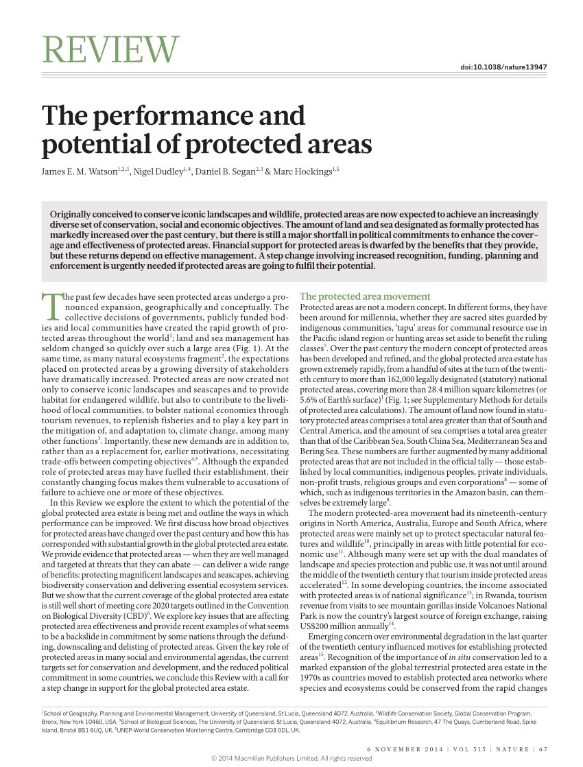 PDF The performance and potential of protected areas