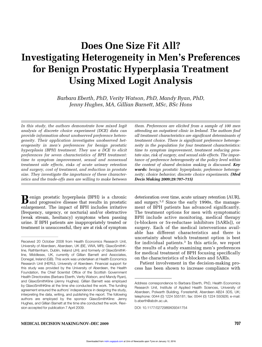 Pdf Does One Size Fit All Investigating Heterogeneity In Mens Preferences For Benign 1854