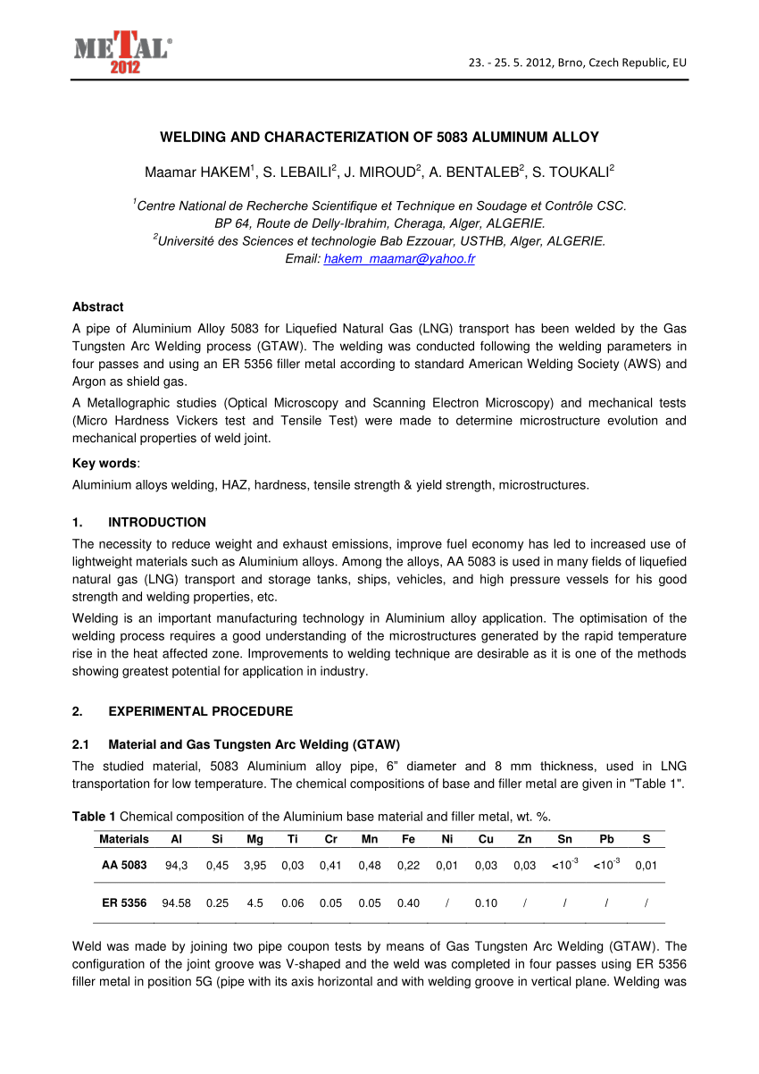 Pdf Welding And Characterization Of 5083 Aluminum Alloy