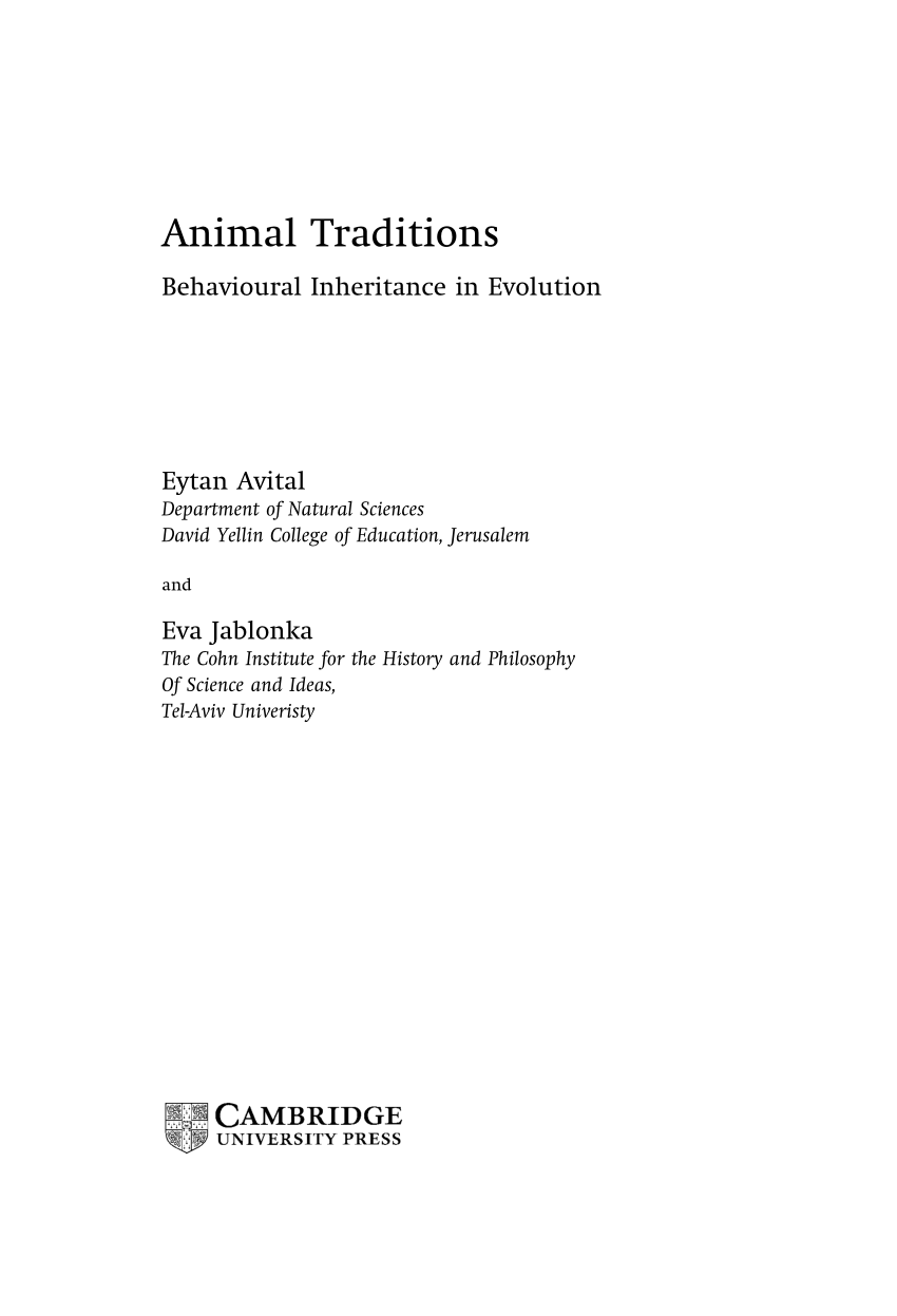 PDF) Animal Traditions Behavioural Inheritance in Evolution