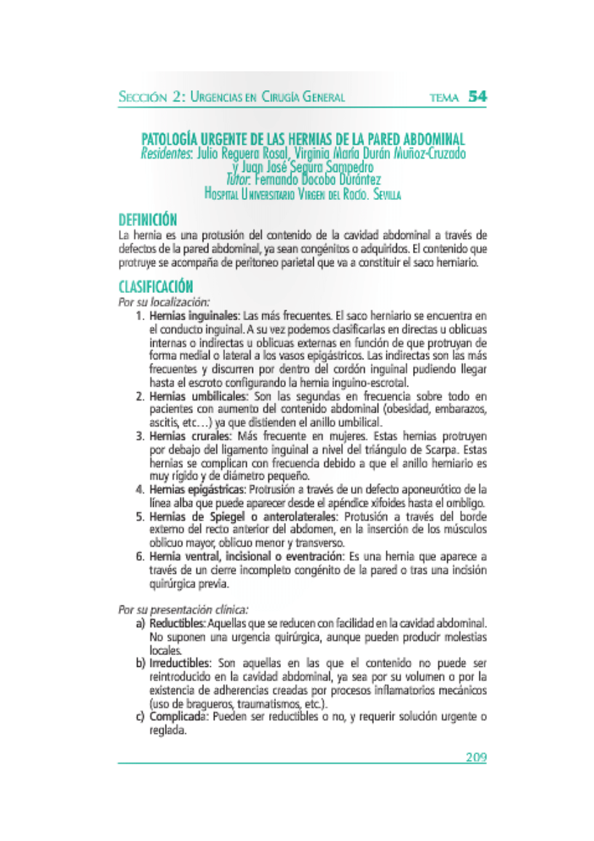 PDF) Patología urgente de las hernias de pared abdominal