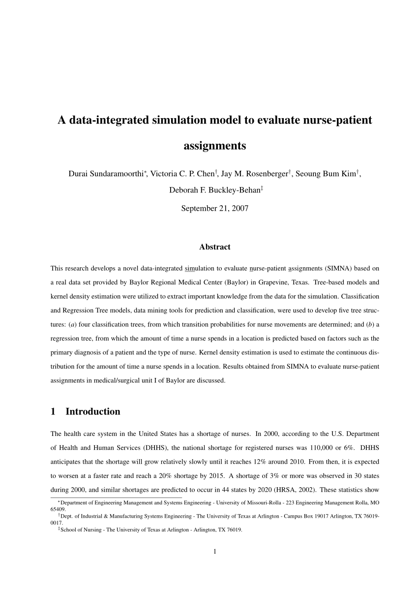 Pdf A Data Integrated Simulation Model To Evaluate Nurse - 