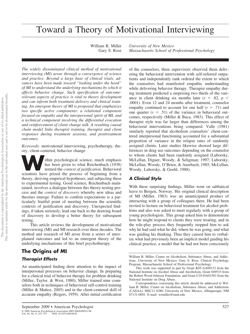 research paper on motivational interviewing