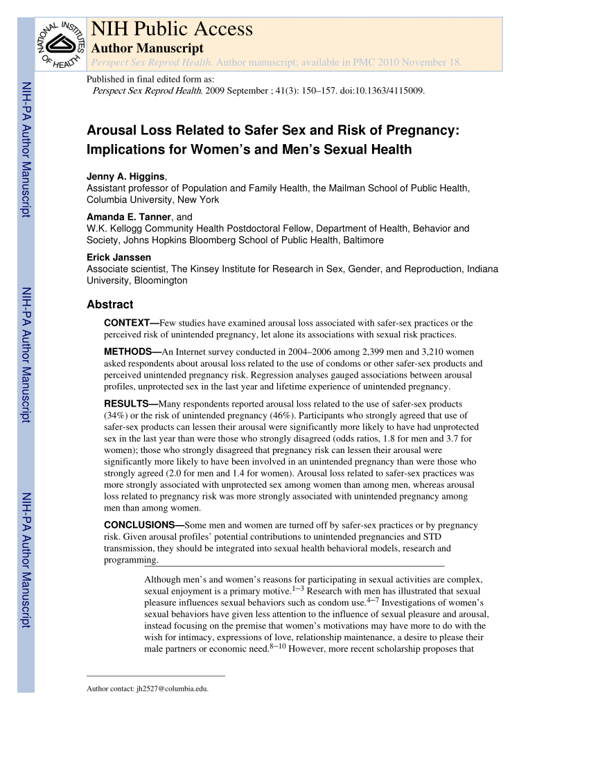 PDF Arousal Loss Related to Safer Sex and Risk of Pregnancy