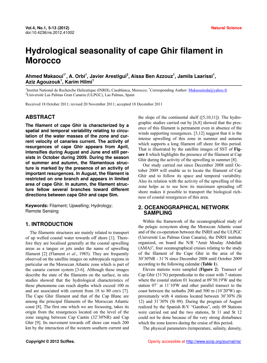 PDF) Hydrological seasonality of cape Ghir filament in Morocco