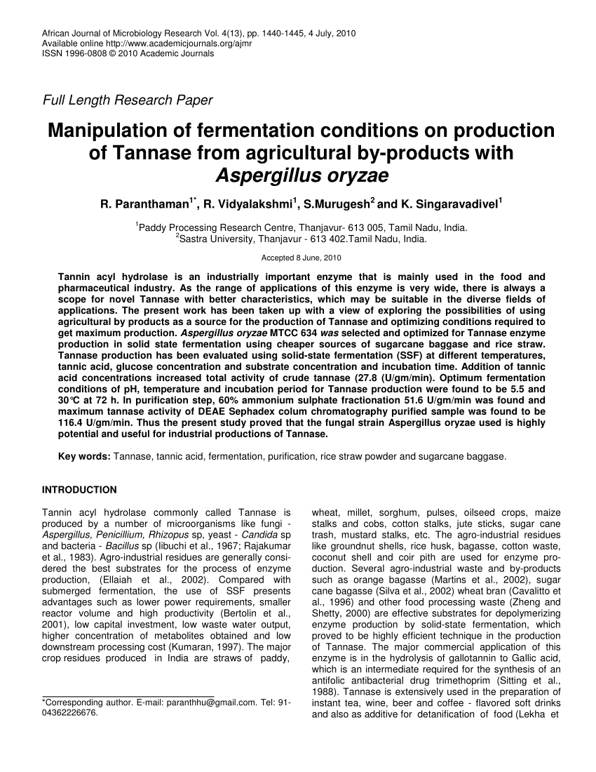 (PDF) Manipulation of fermentation conditions on