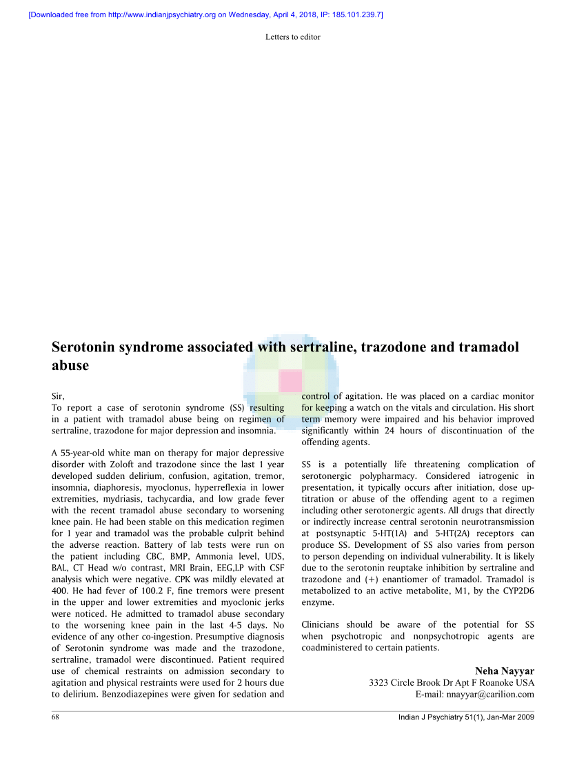 Drug interaction between trazodone tramadol