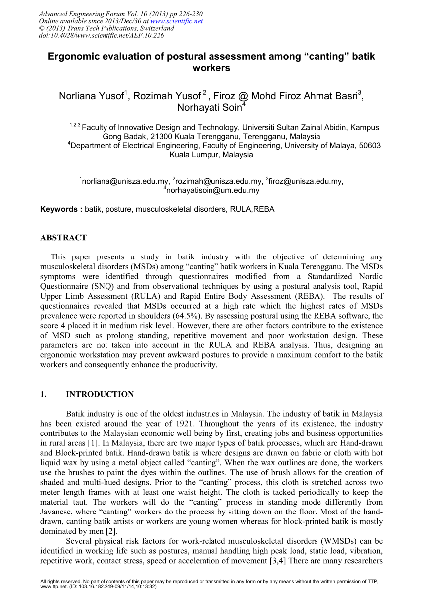 PDF) Ergonomic Evaluation of Postural Assessment among u201cCanting 