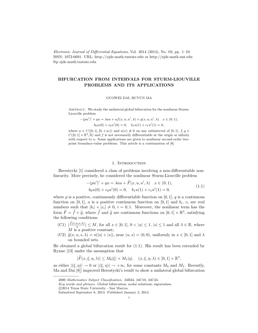(PDF) Bifurcation from intervals for Sturm-Liouville problems and its ...