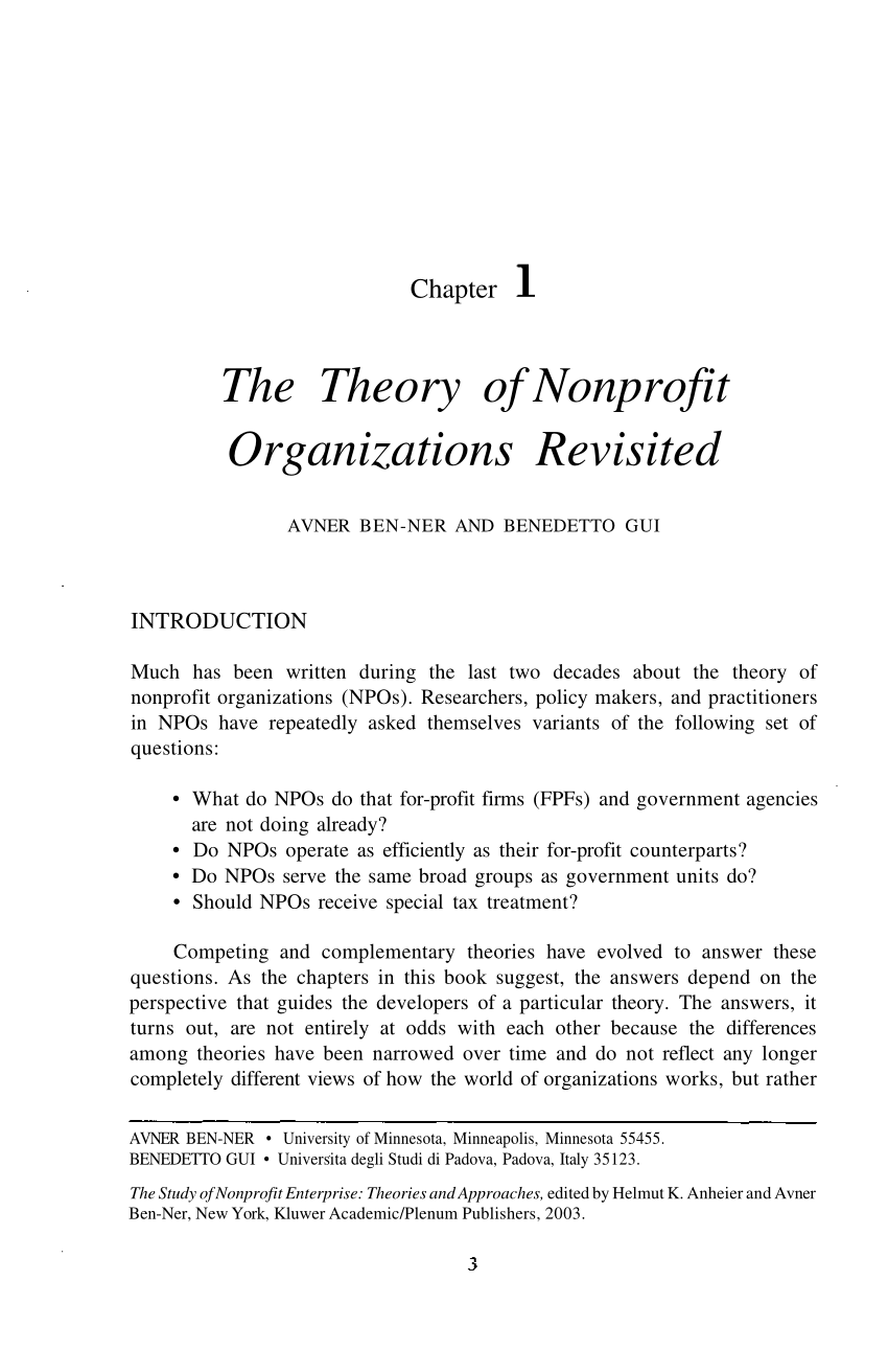 PDF) The Theory of Nonprofit Organizations Revisited