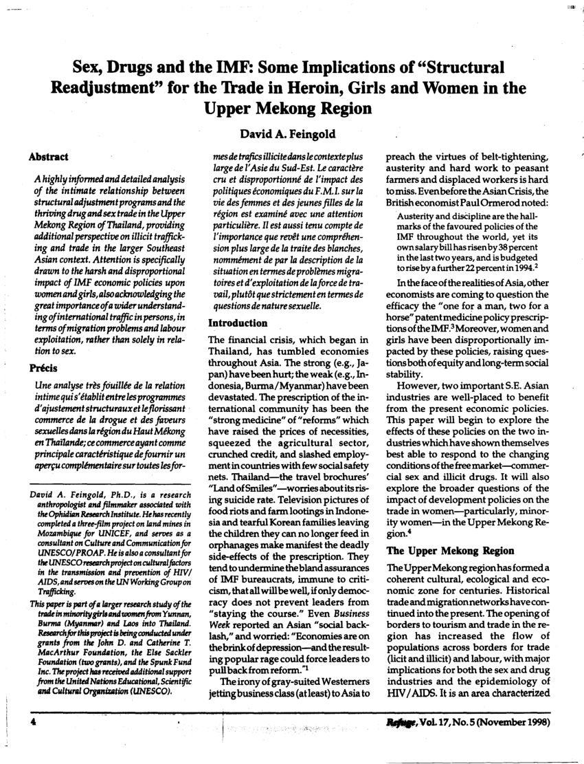 Pdf Sex Drugs And The Imf Some Implications Of Structural Readjustment For The Trade In 