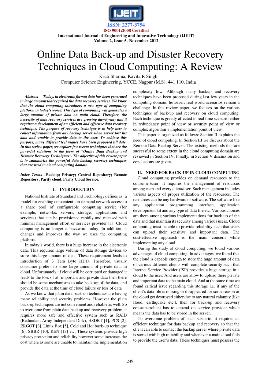 Pdf Online Data Backup And Disaster Recovery Techniques In Cloud Computing A Review