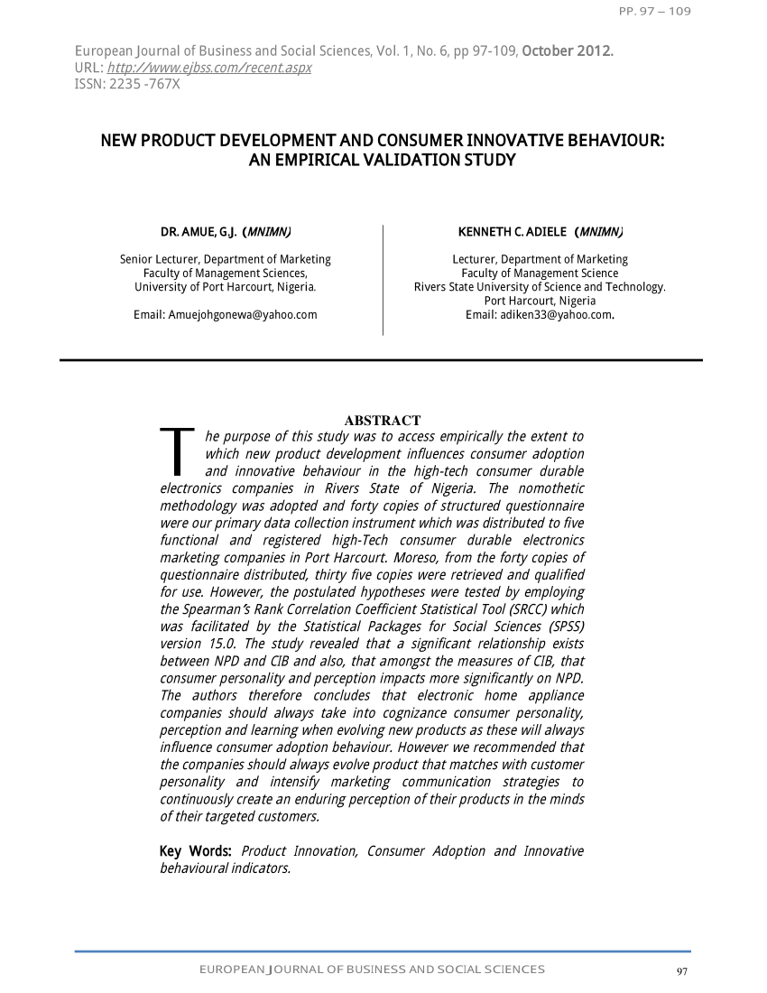 Pdf New Product Development And Consumer Innovative Behaviour An Empirical Validation Study