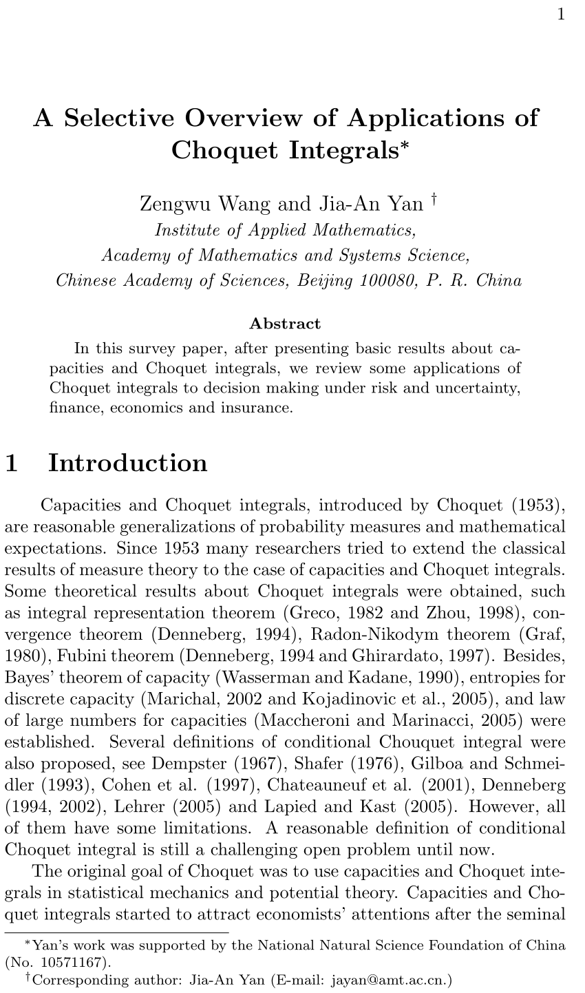Pdf A Selective Overview Of Applications Of Choquet Integrals